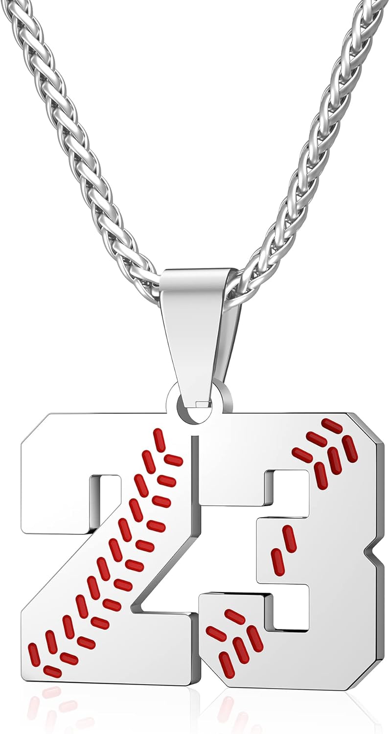 Wikavanli Personalized Baseball Jersey Number 00-99 Necklace - Stainless Steel Baseball Chain Pendant Necklace - Team Jewelry Gift for Boys, Girls, Men, Women - Image 1